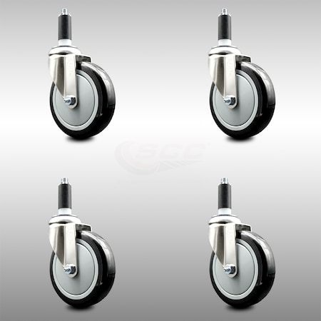 Service Caster 5 Inch 316SS Black Polyurethane Swivel 1-1/8 Inch Expanding Stem Caster Set SCC SCC-SS316EX20S514-PPUB-BLK-118-4